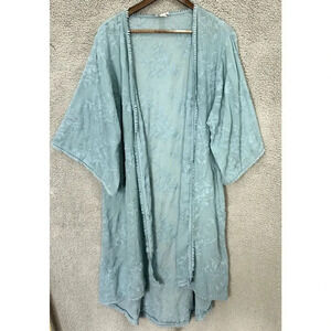 Forever21 open front floral embroidered duster kimono medium‎ blue cottagecore